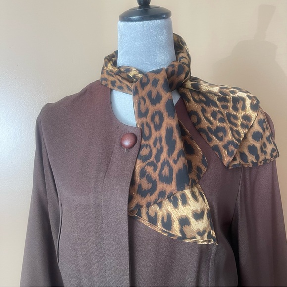 Studio 1 Y2K Vintage Brown Dress with Leopard-Print Scarf size 12 - Picture 6 of 14